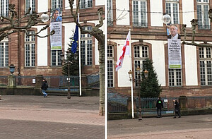 Les portraits des chercheurs ont été affichés sur la façade de la mairie de quartier du centre-ville, place Broglie.